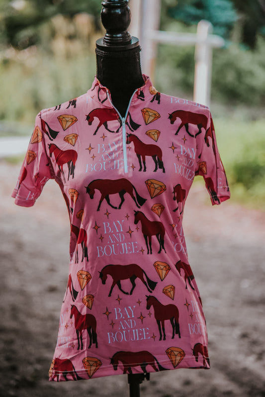 Bay and boujee pink short sleeve quarter zip
