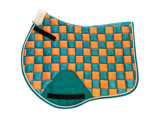 Turquoise/orange checker jump cut saddle pad