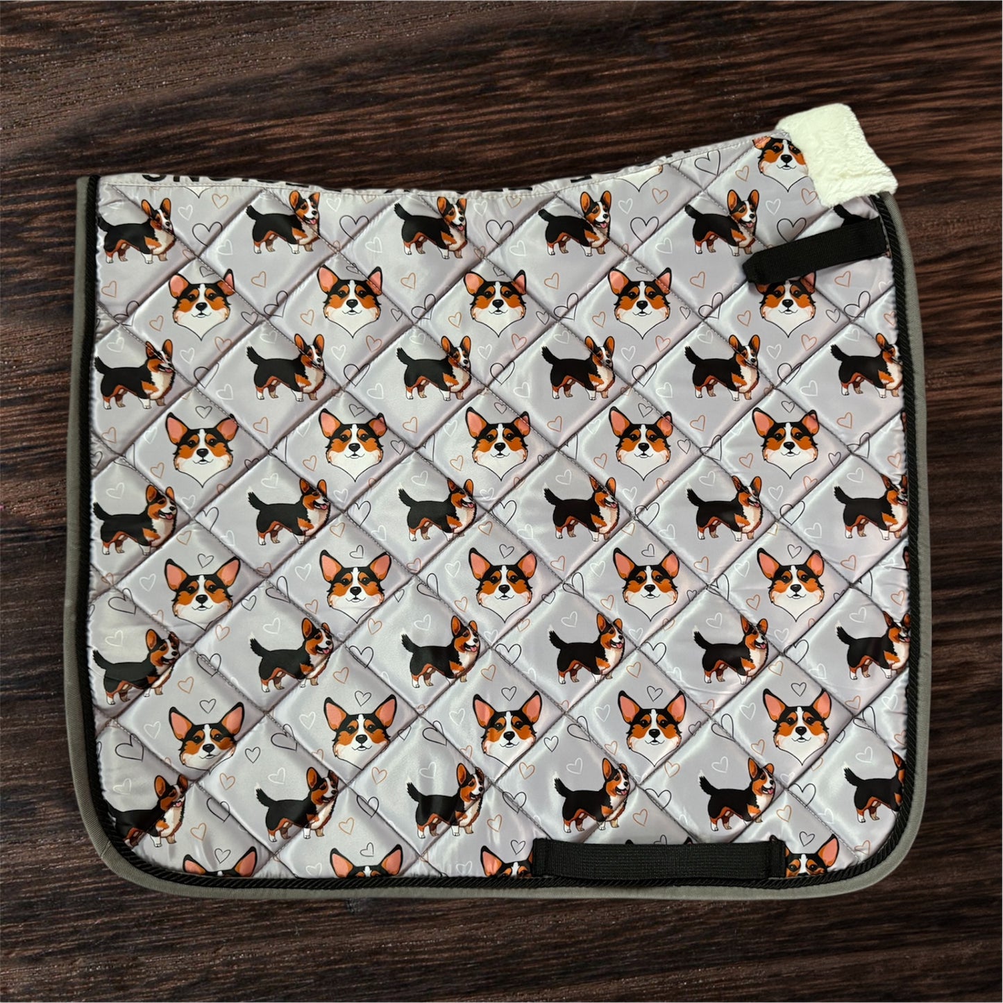 Tri color corgi dressage pad
