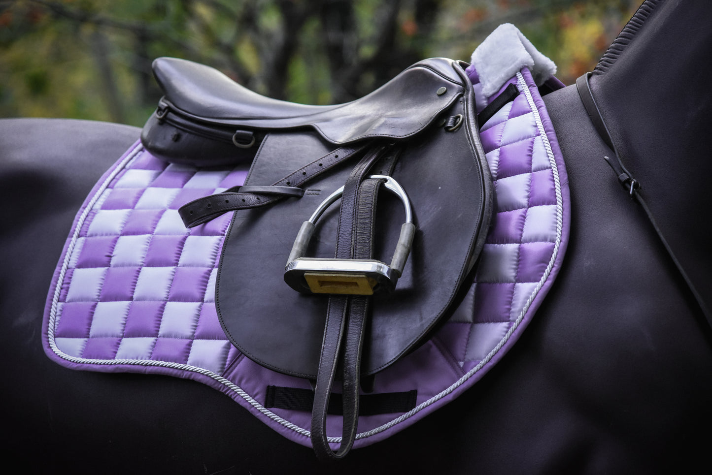Lavender/white checker saddle pad