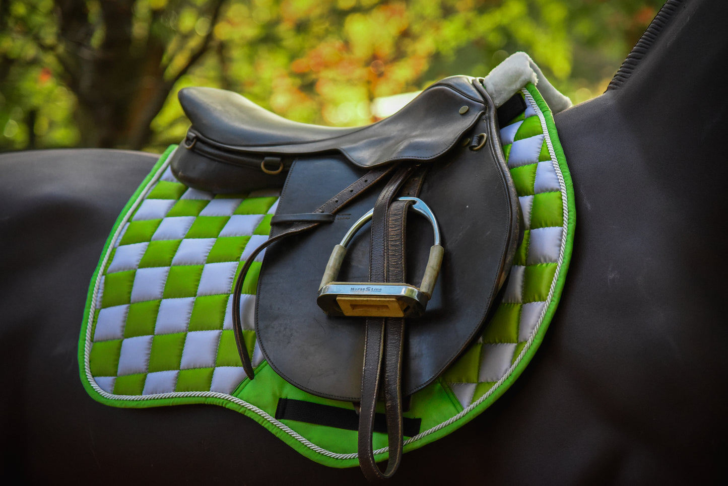 Green/white checker saddle pad
