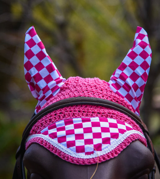 Pink/white checker fly bonnet