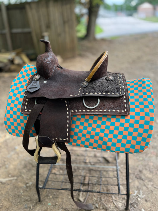 Orange checker western saddle pad COVER