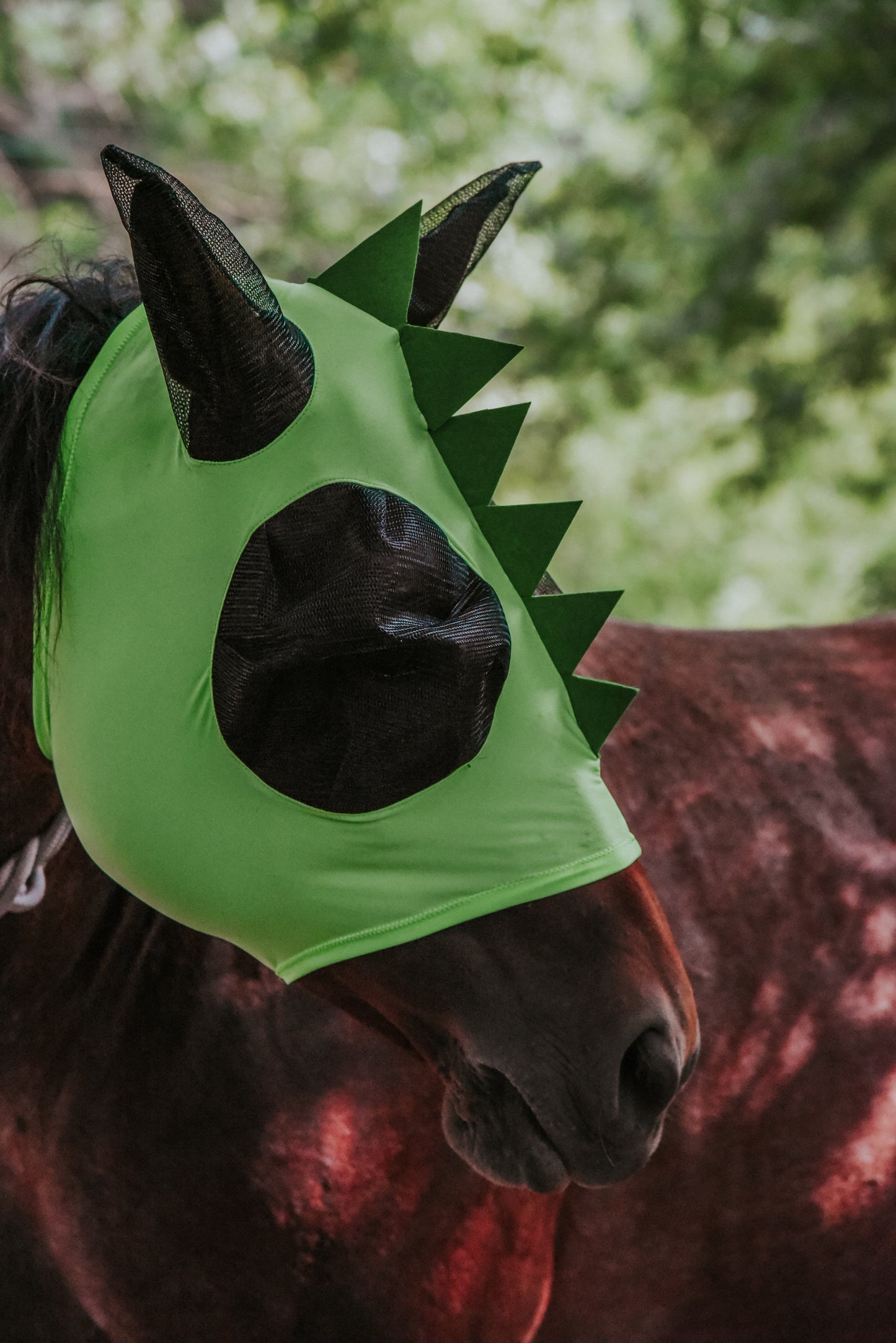 Green Dino fly mask