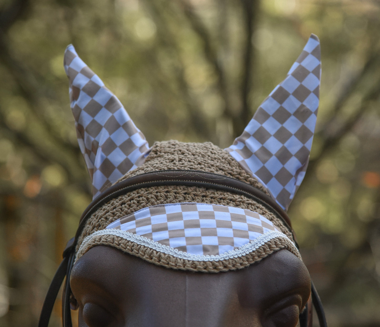 Tan/white checker fly bonnet