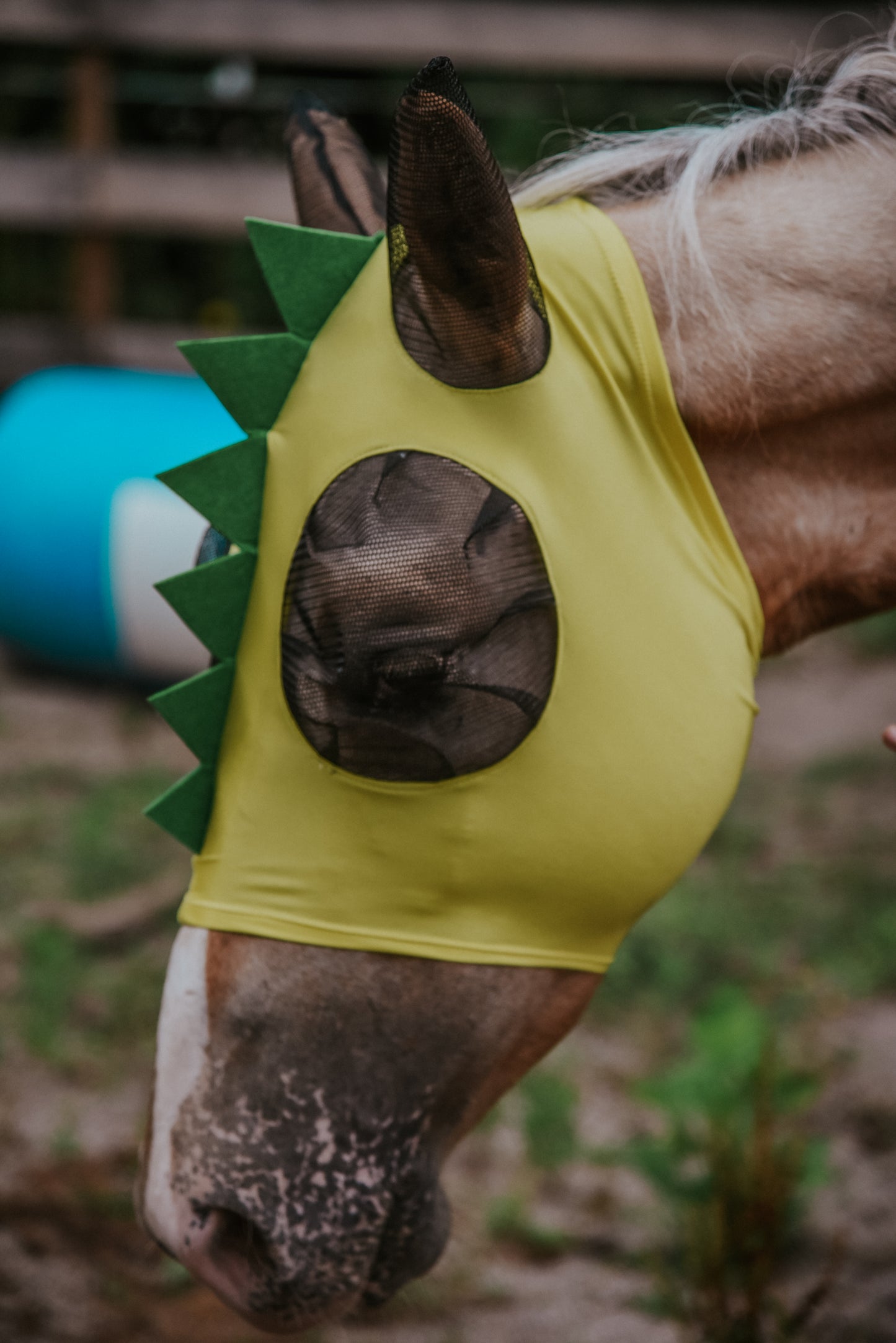Yellow Dino fly mask
