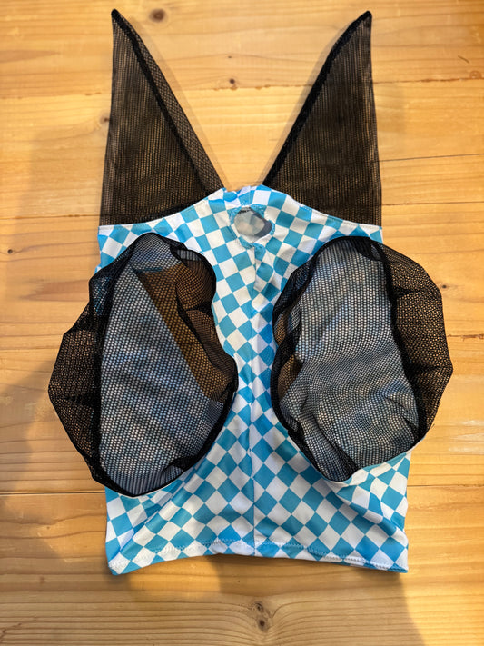 Tourqiuse/white checker fly mask