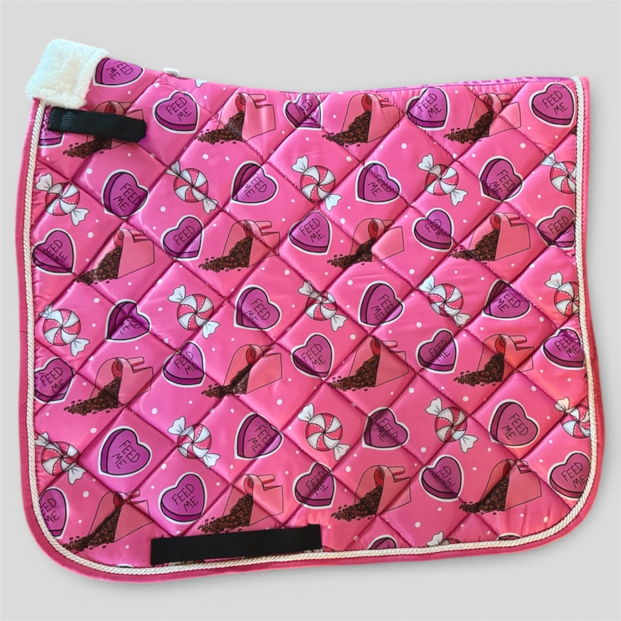 Feed me Valentine’s Day dressage saddle pad