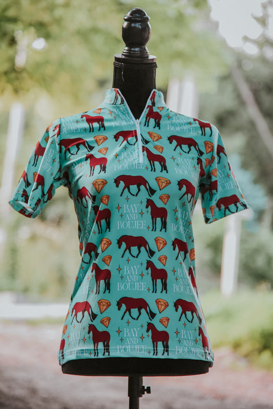 Bay and boujee green short sleeve quarter zip