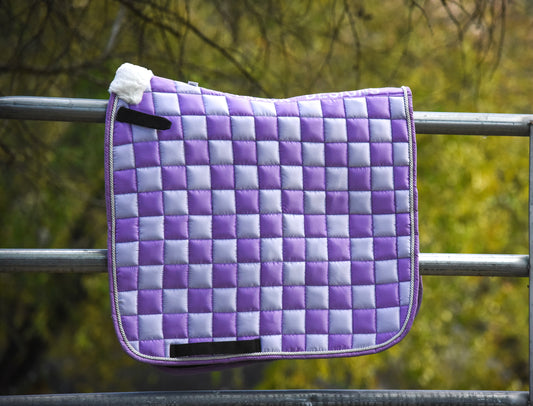Lavender/white checker dressage pad