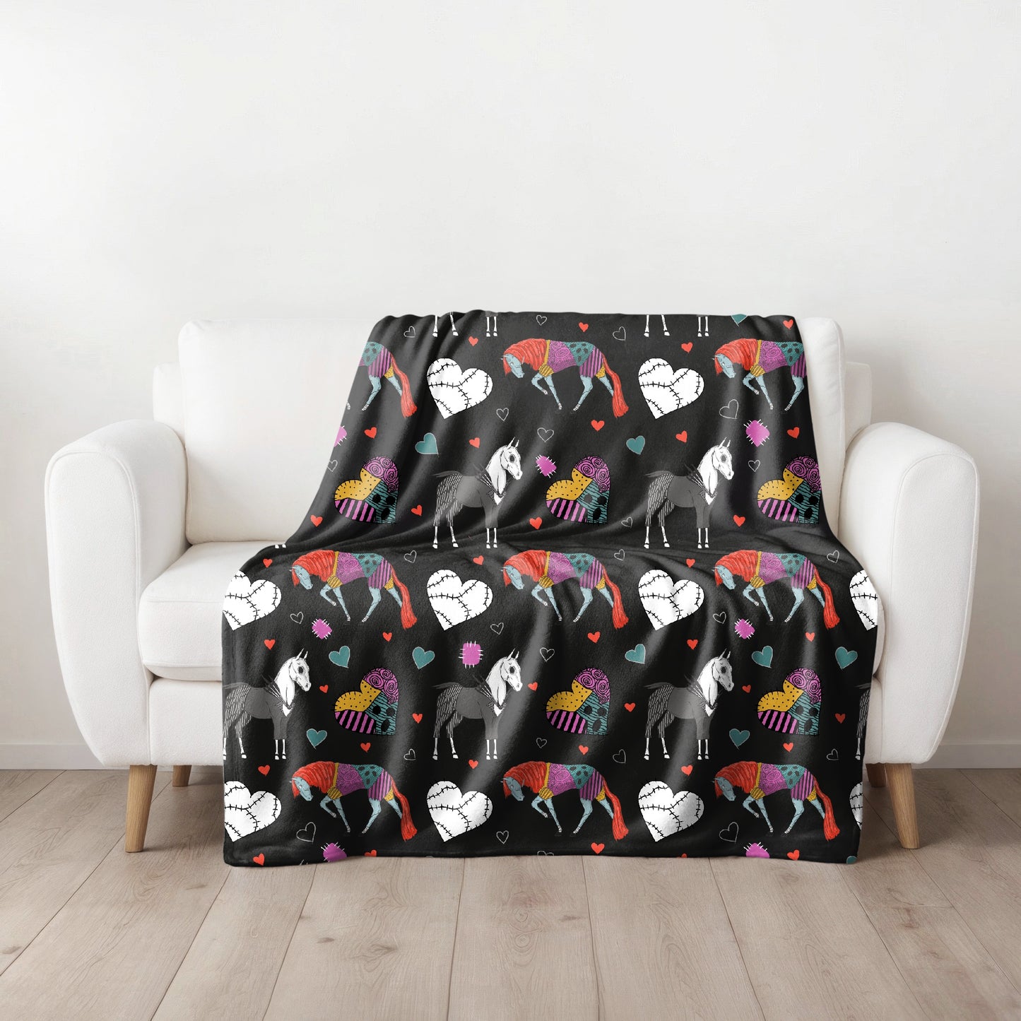 Halloween horses fleece throw blanket