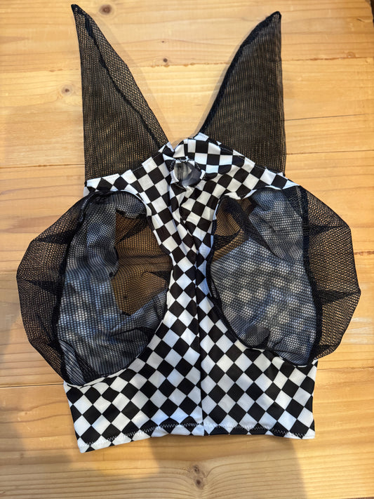 Black/white checker fly mask