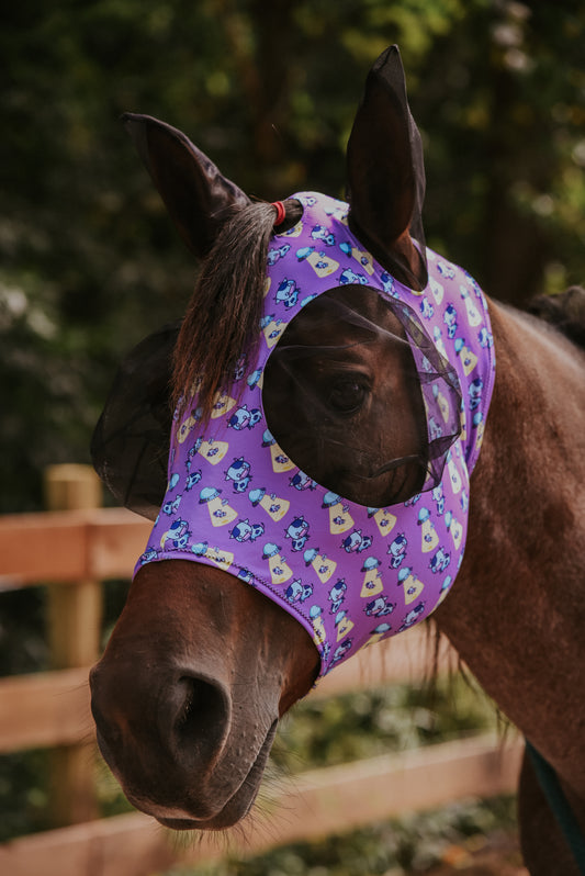 Space cow Lycra fly mask