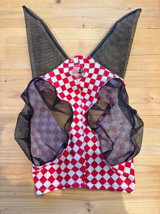 Red/white checker fly mask