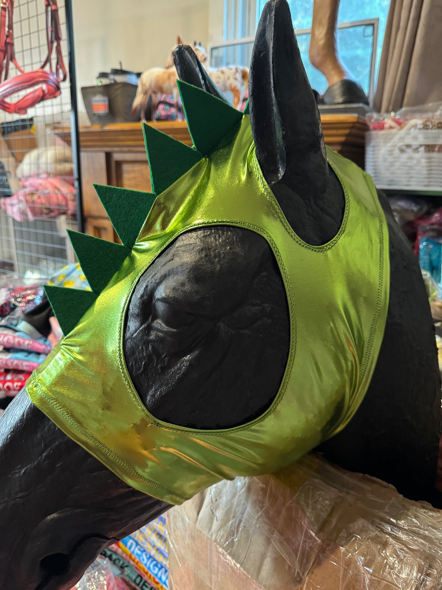 Foil green Dino costume mask