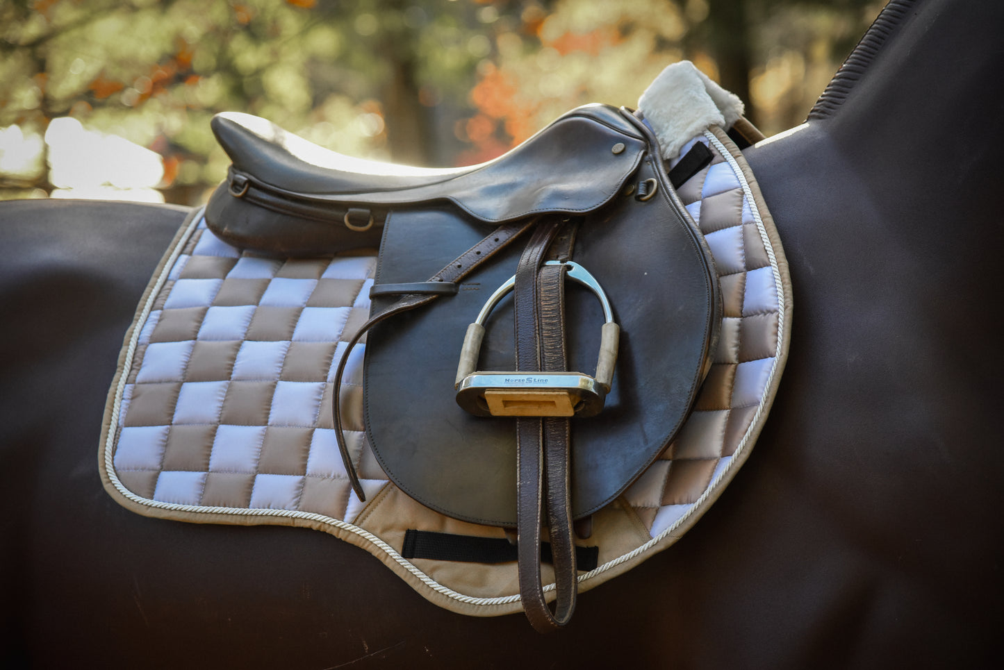 Tan/white checker saddle pad