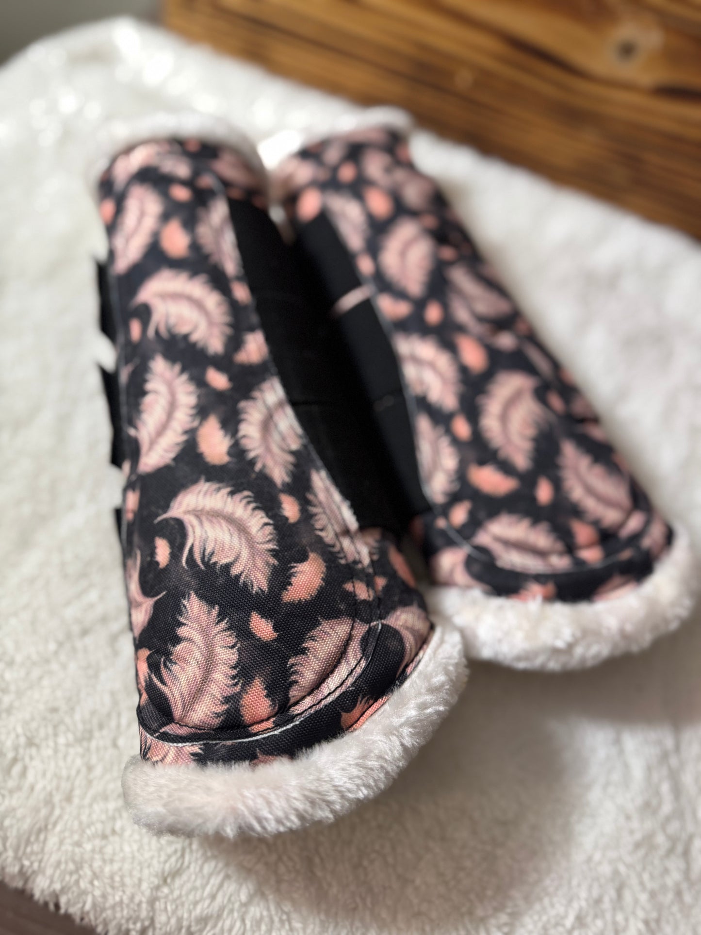 Black feather brush boots