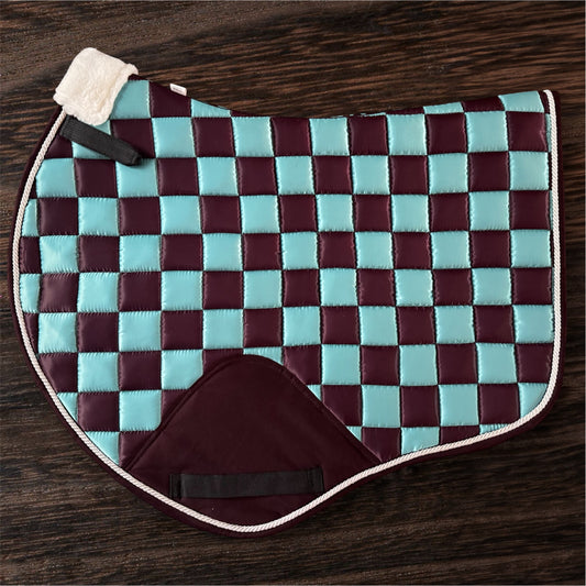 Burgundy and Tourqiuse checker jump cut saddle pad