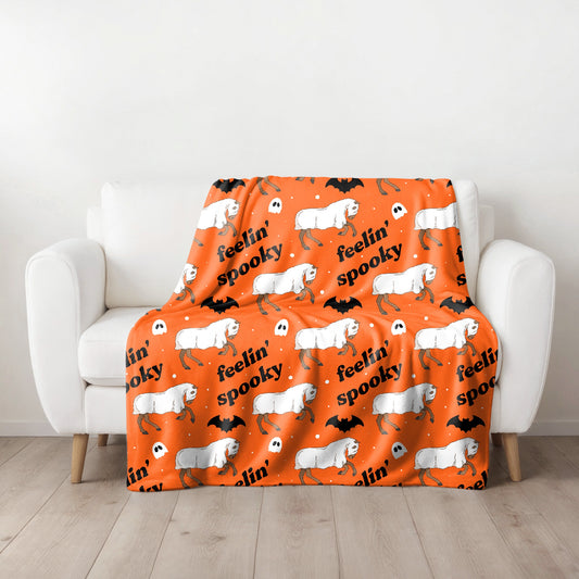 Feelin spooky orange fleece throw blanket