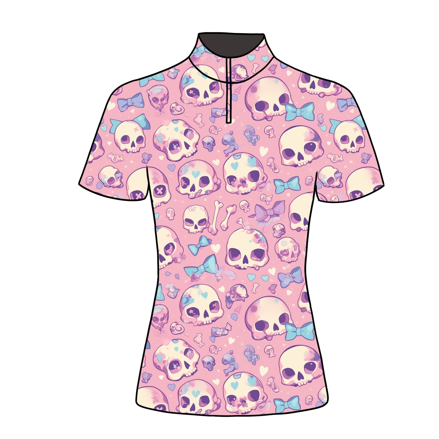 PREORDER pink skulls short sleeve quarter zip