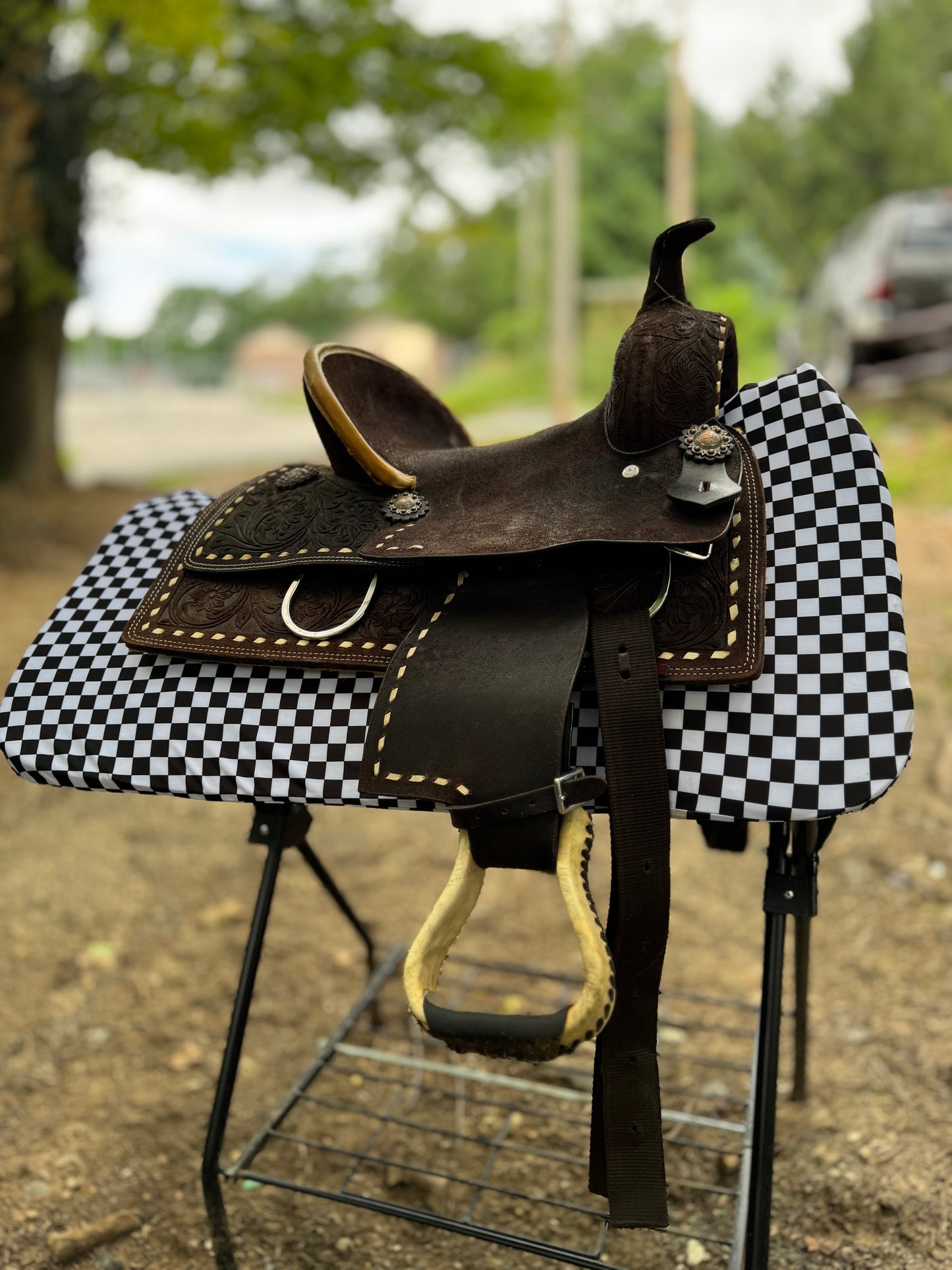 Black checker western saddle pad COVER