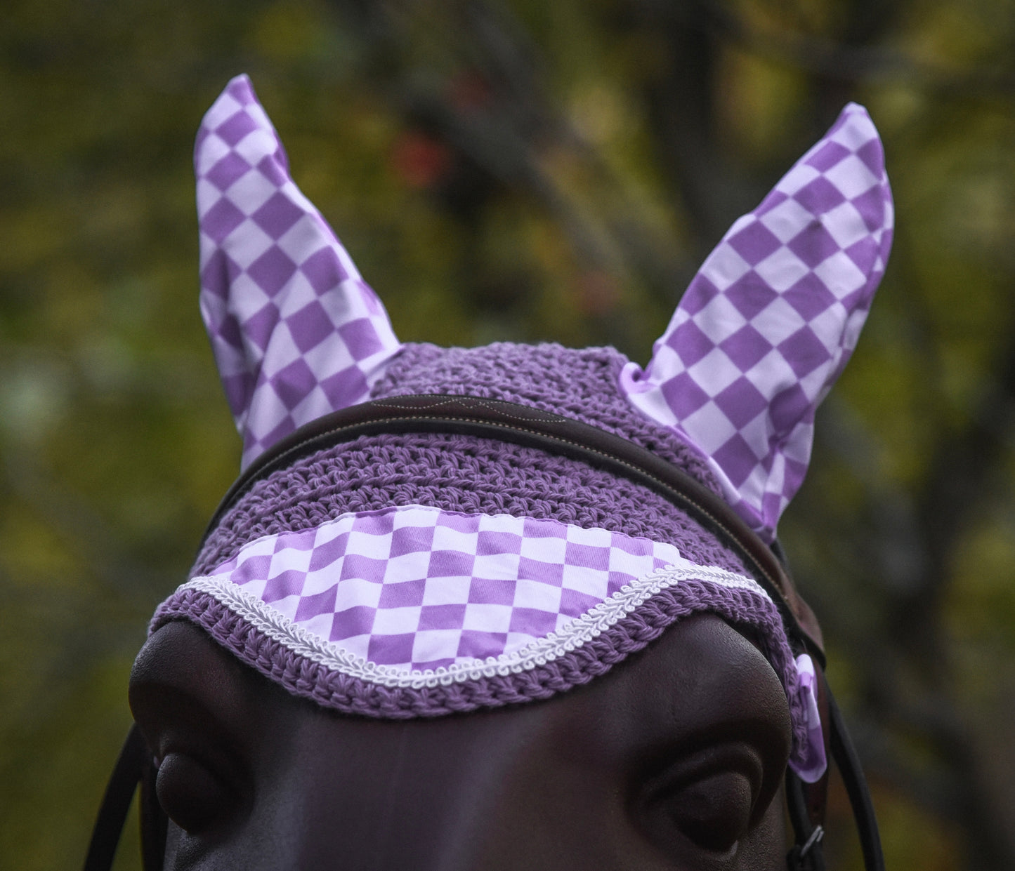 Lavender/white checker fly bonnet