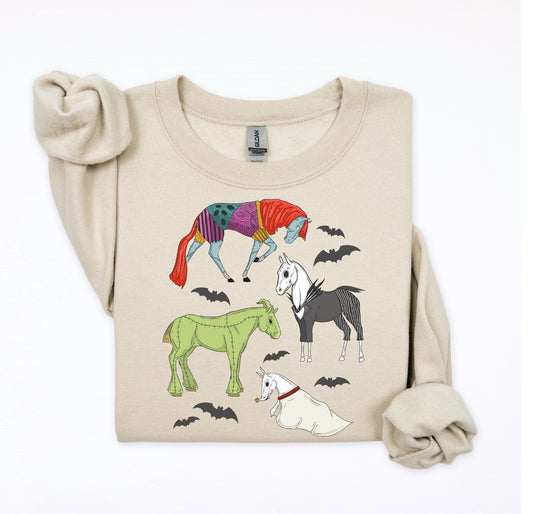PREORDER Halloween horse crewneck sweatshirt sand