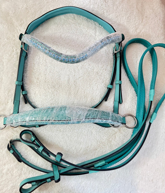 Blue bling bitless side pull bridle