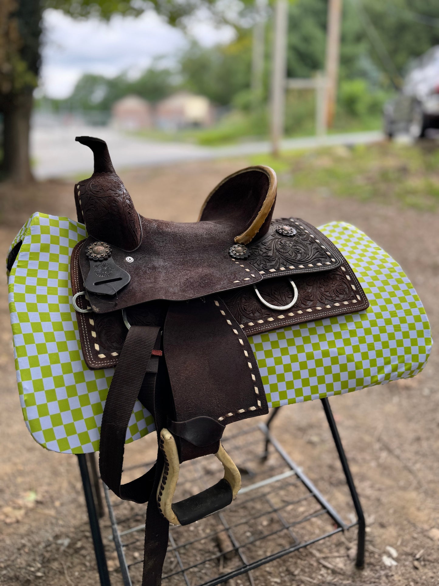 Green checker western saddle pad COVER