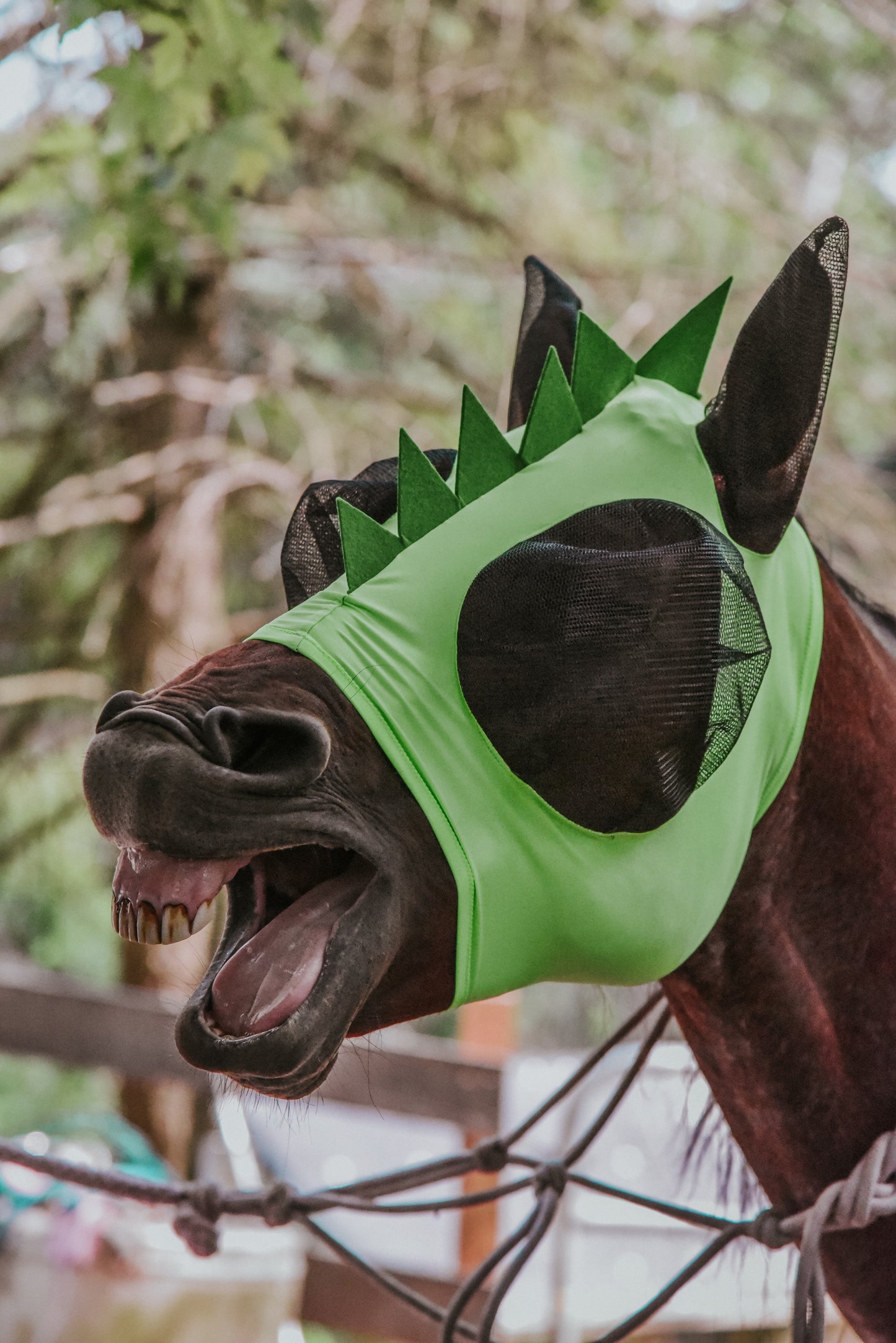 Green Dino fly mask