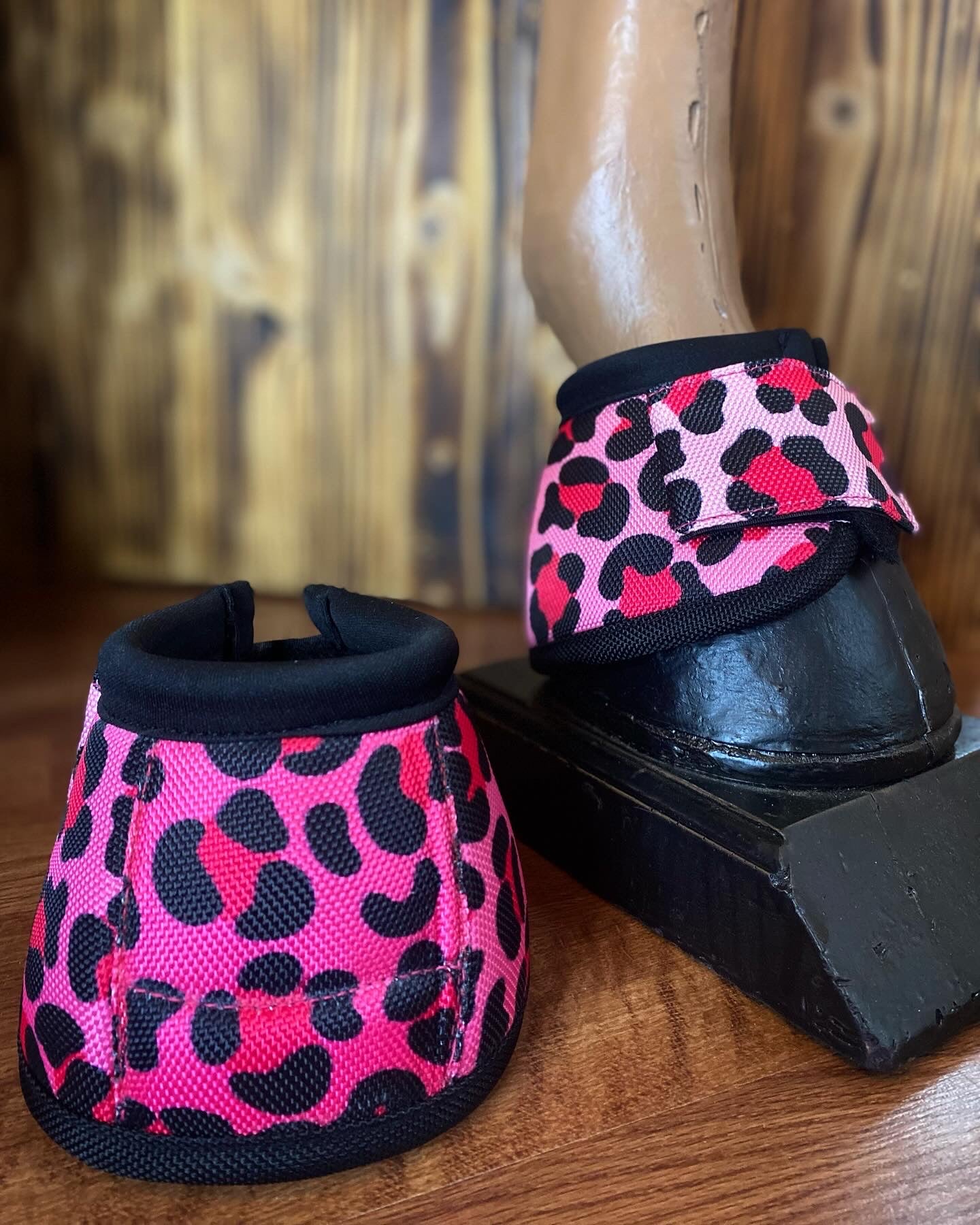 Pink cheetah bell boots