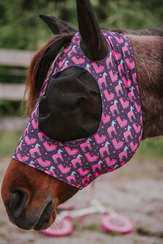 Pink pony club (grey) fly mask