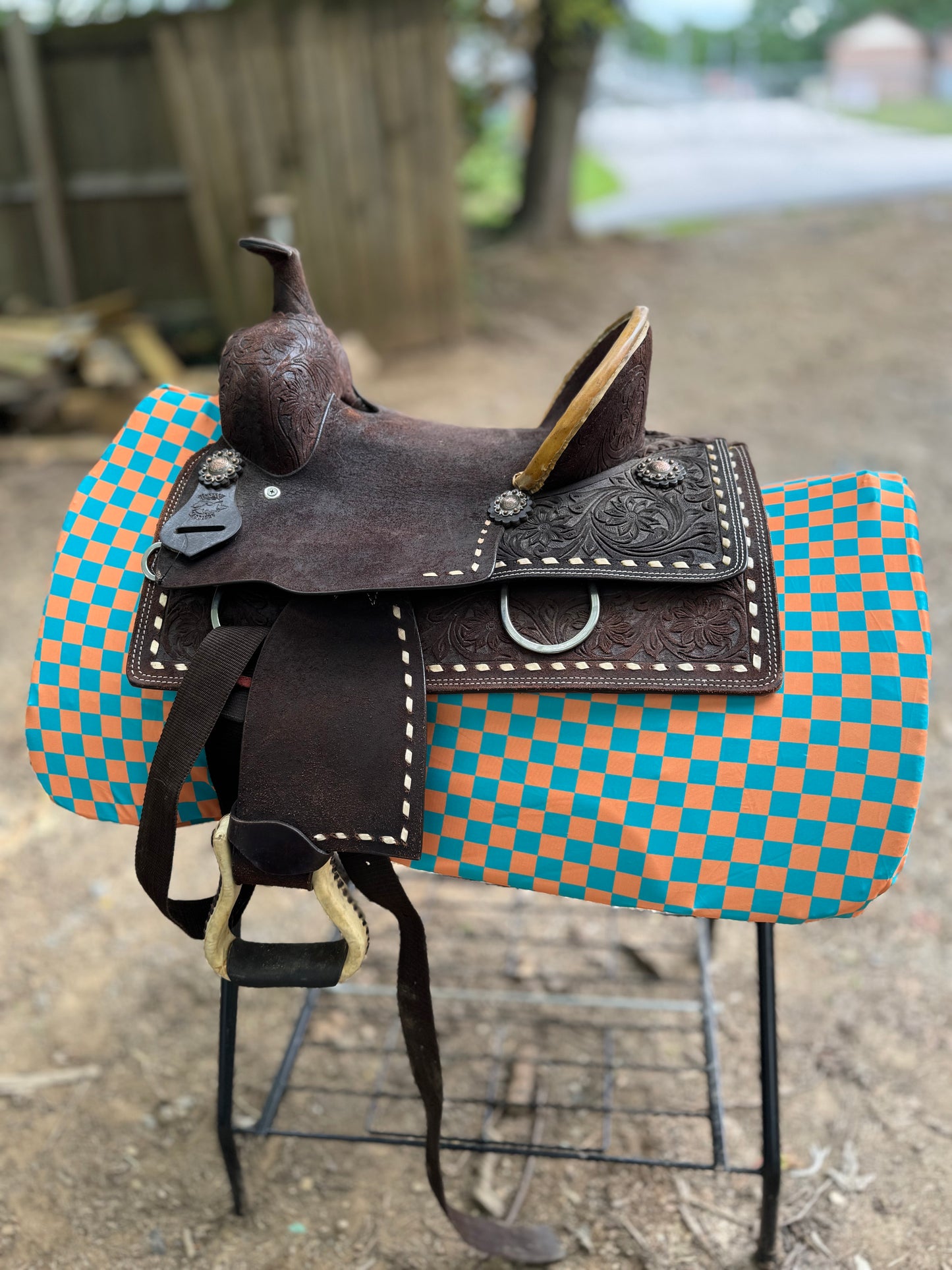 Orange checker western saddle pad COVER