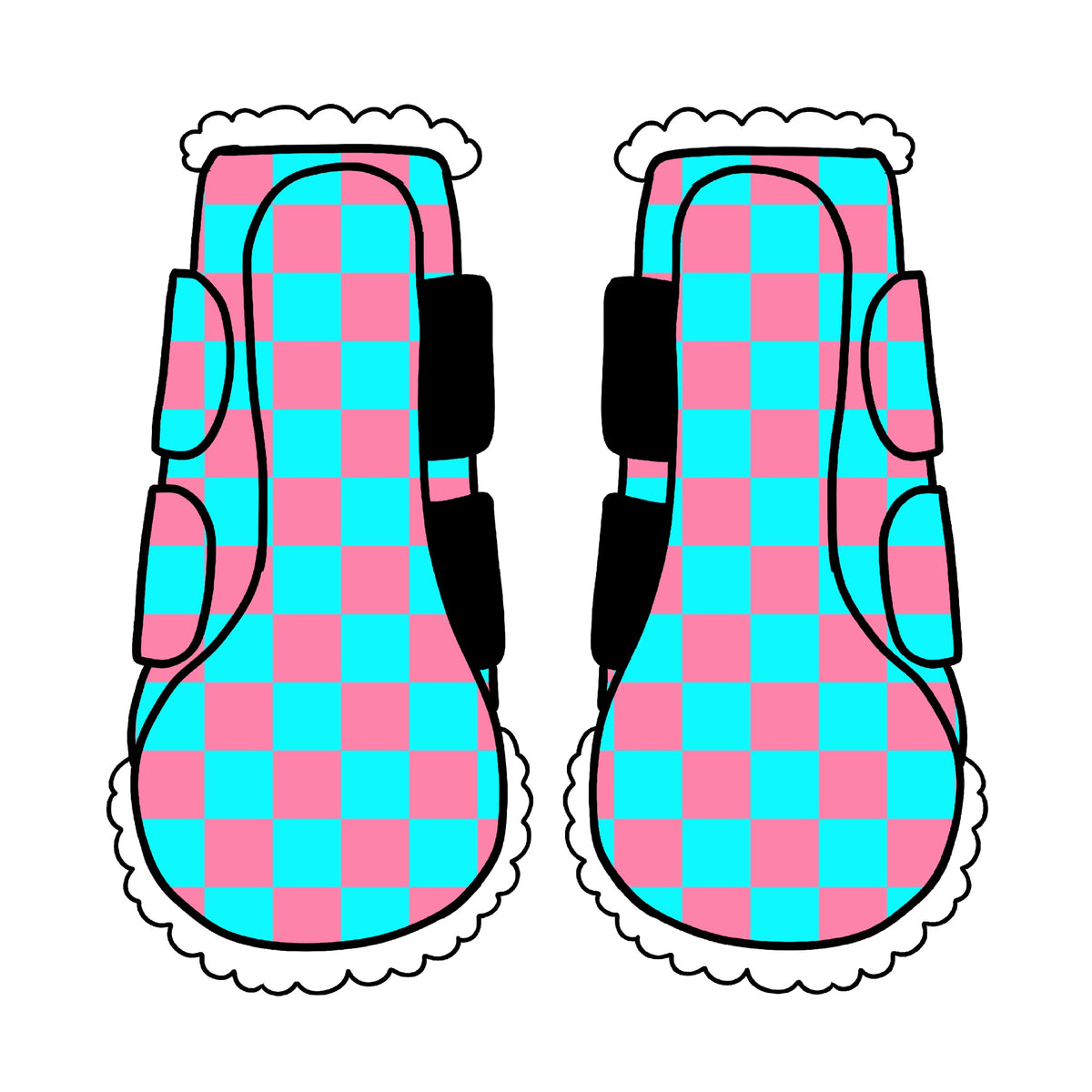 PRE ORDER pink/blue checker brush boots – Hoof Track Designs