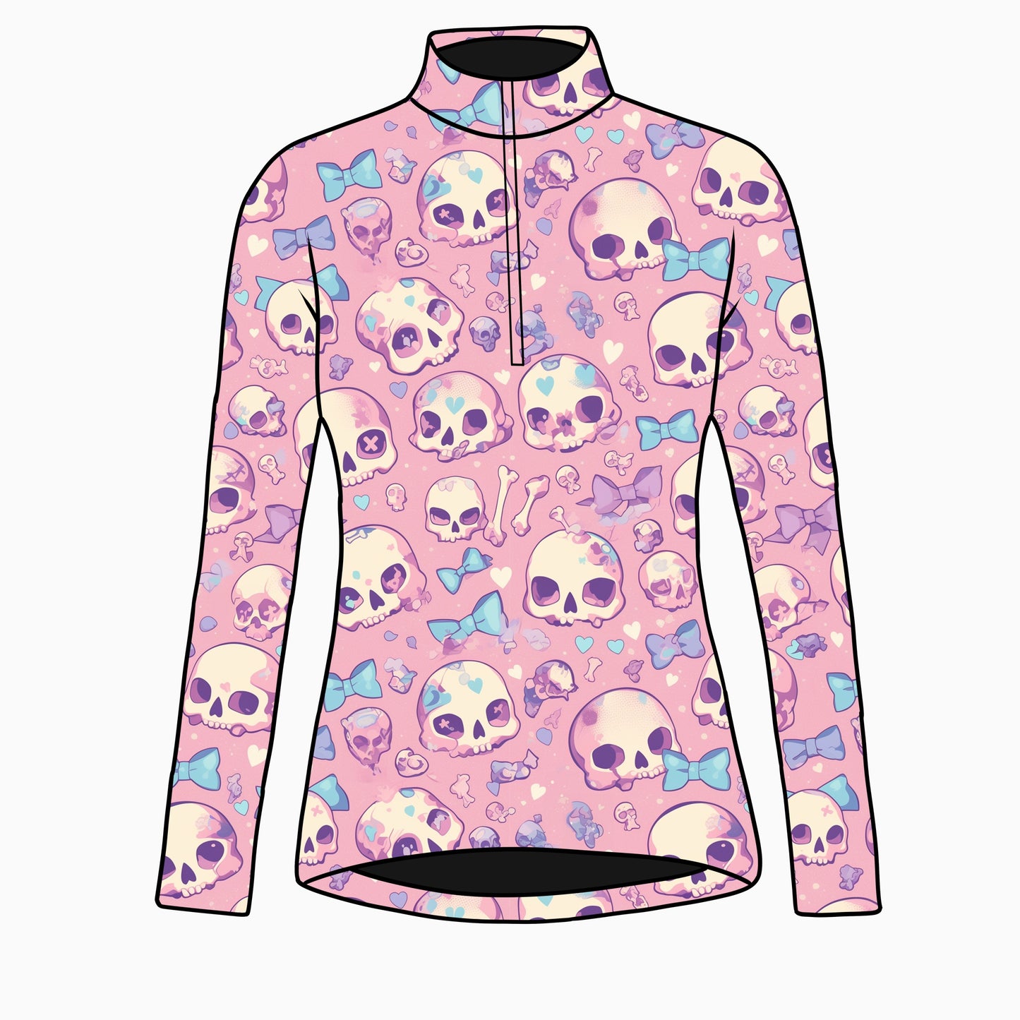 PREORDER pink skulls long sleeve quarter zip