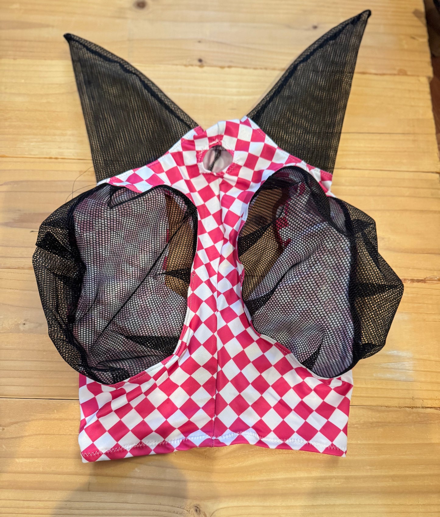 Pink/white checker fly mask
