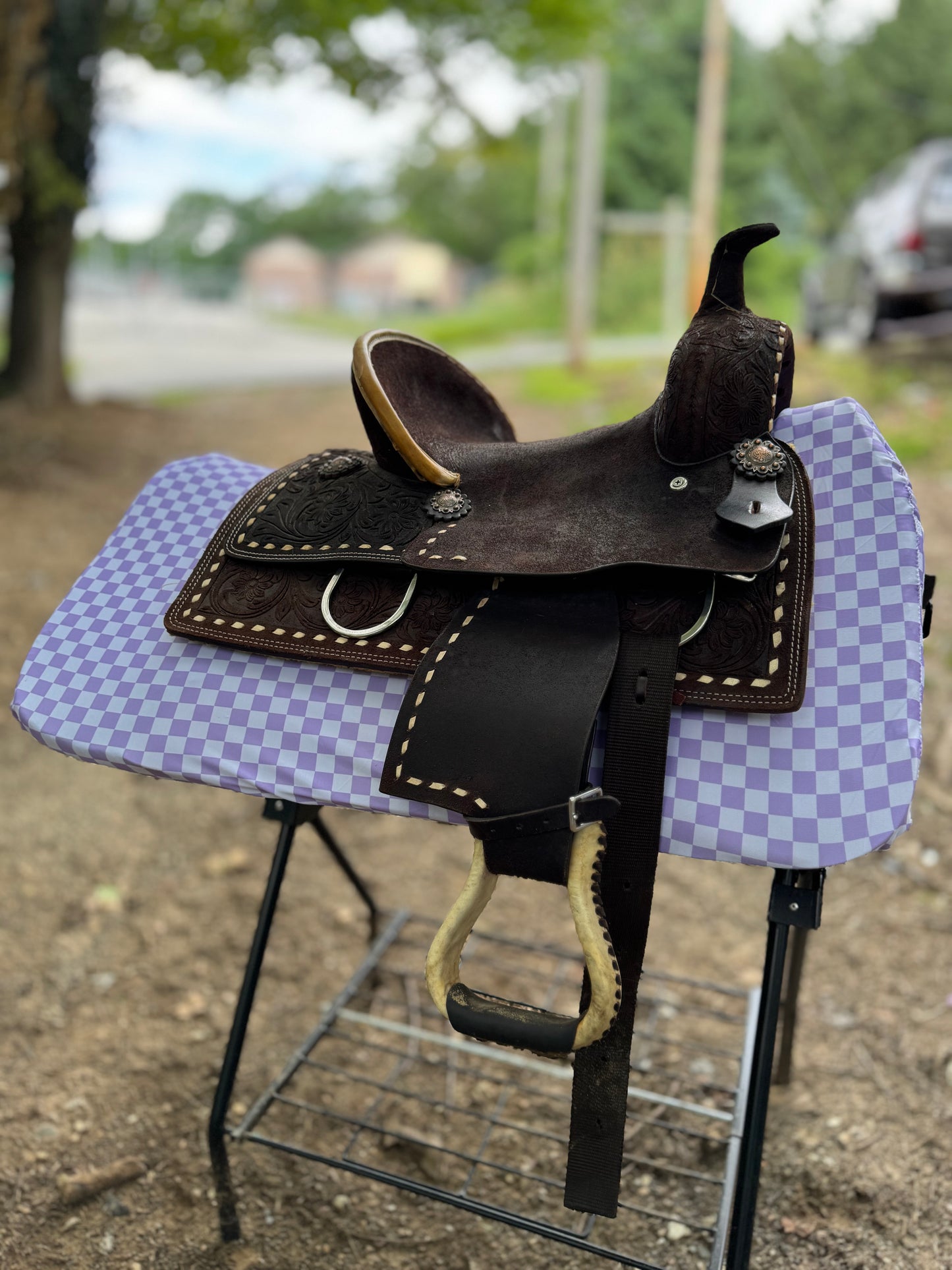 Lavender checker western saddle pad COVER