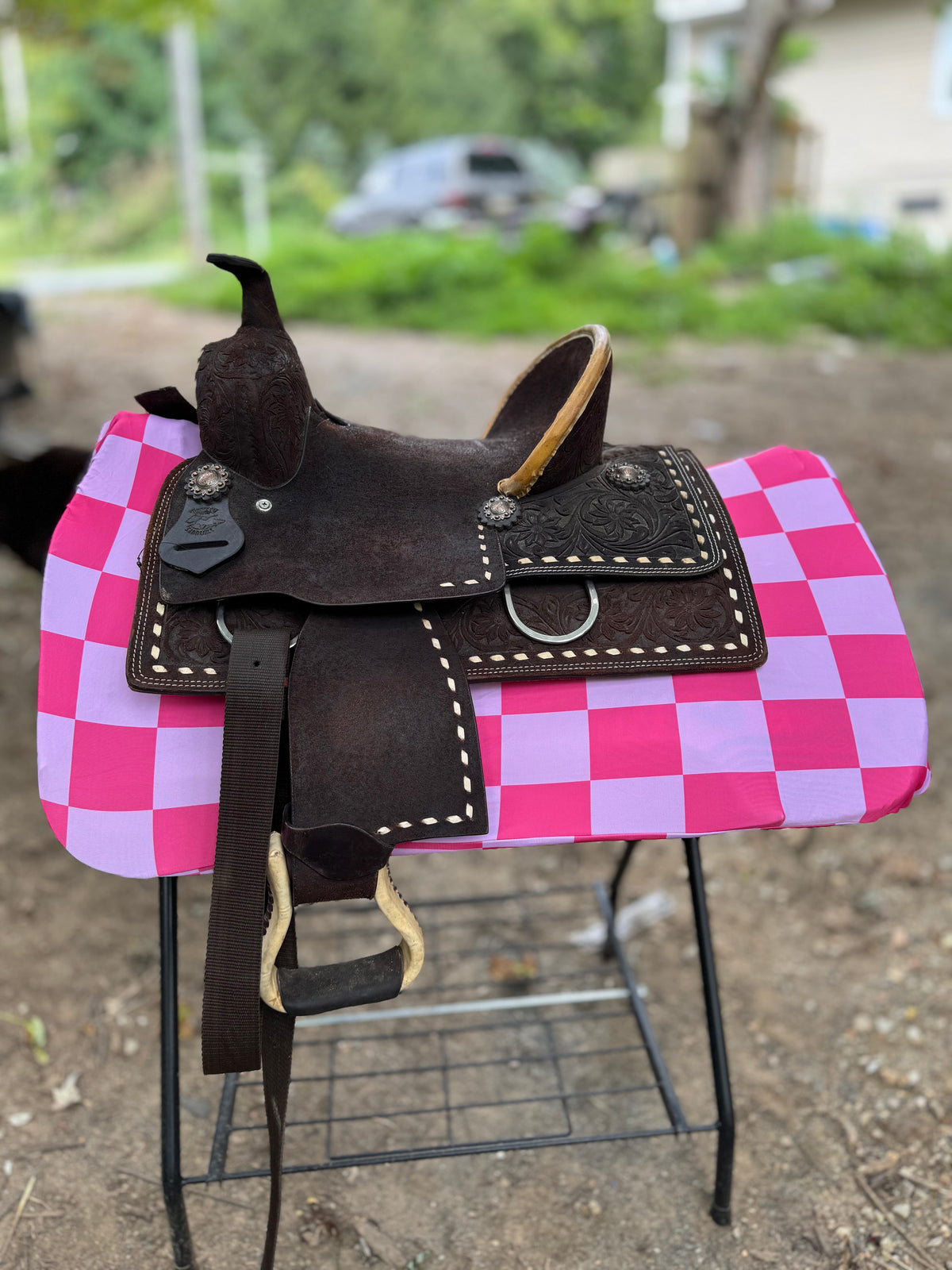 Pink/pink checker western saddle pad COVER