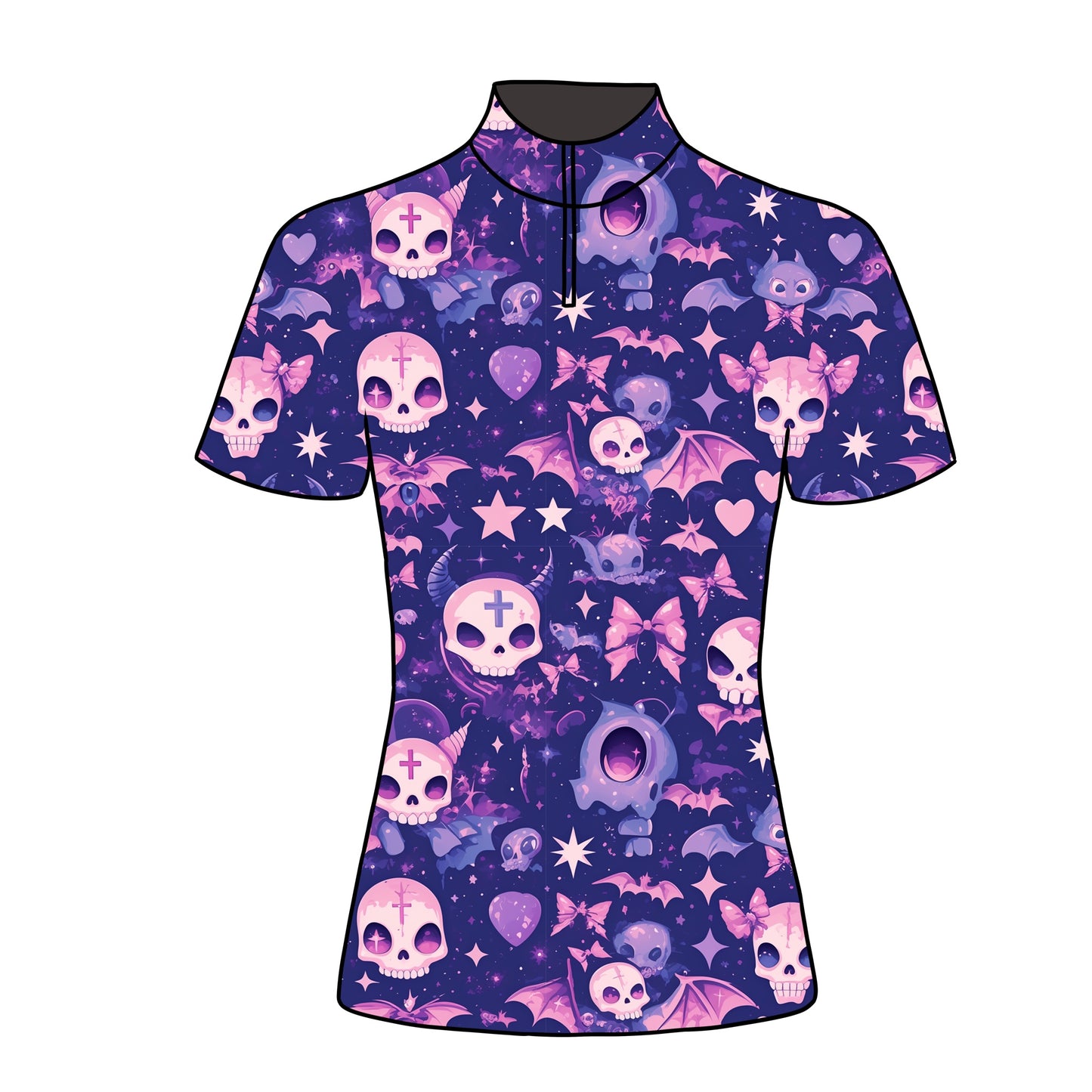 PREORDER purple skulls short sleeve quarter zip