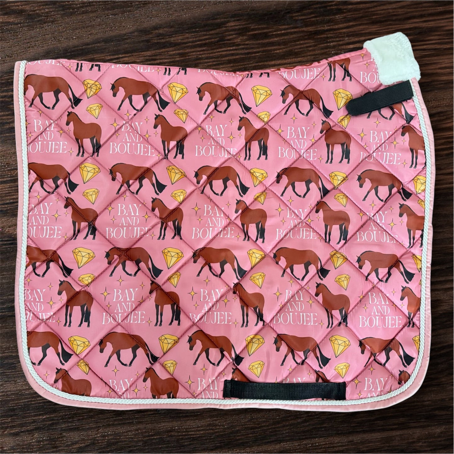 Bay and boujee pink dressage saddle pad