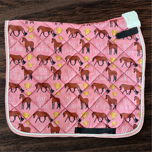 Bay and boujee pink dressage saddle pad