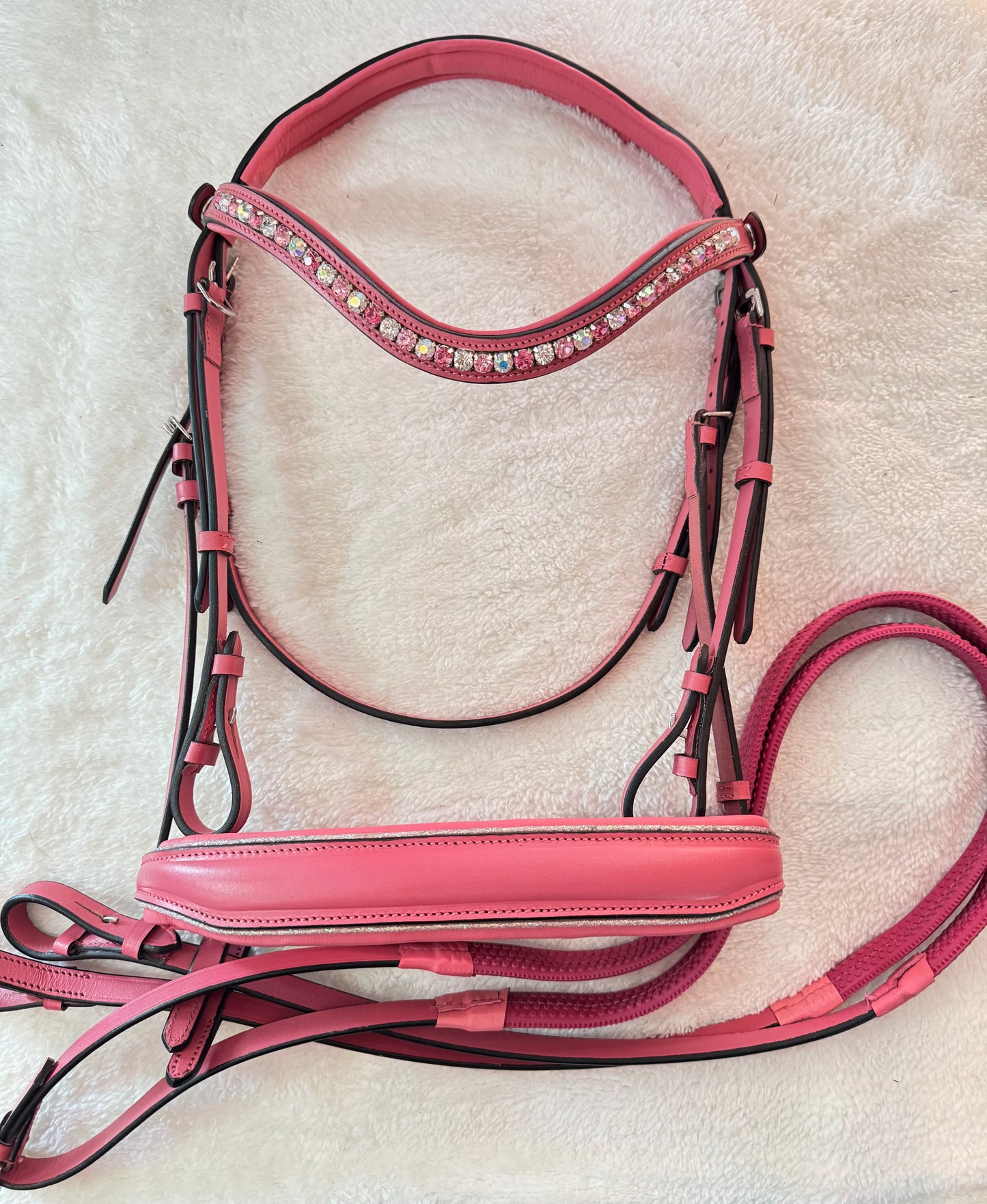 Pink bling English bridle