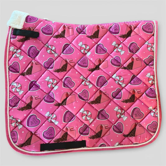 Feed me Valentine’s Day dressage saddle pad