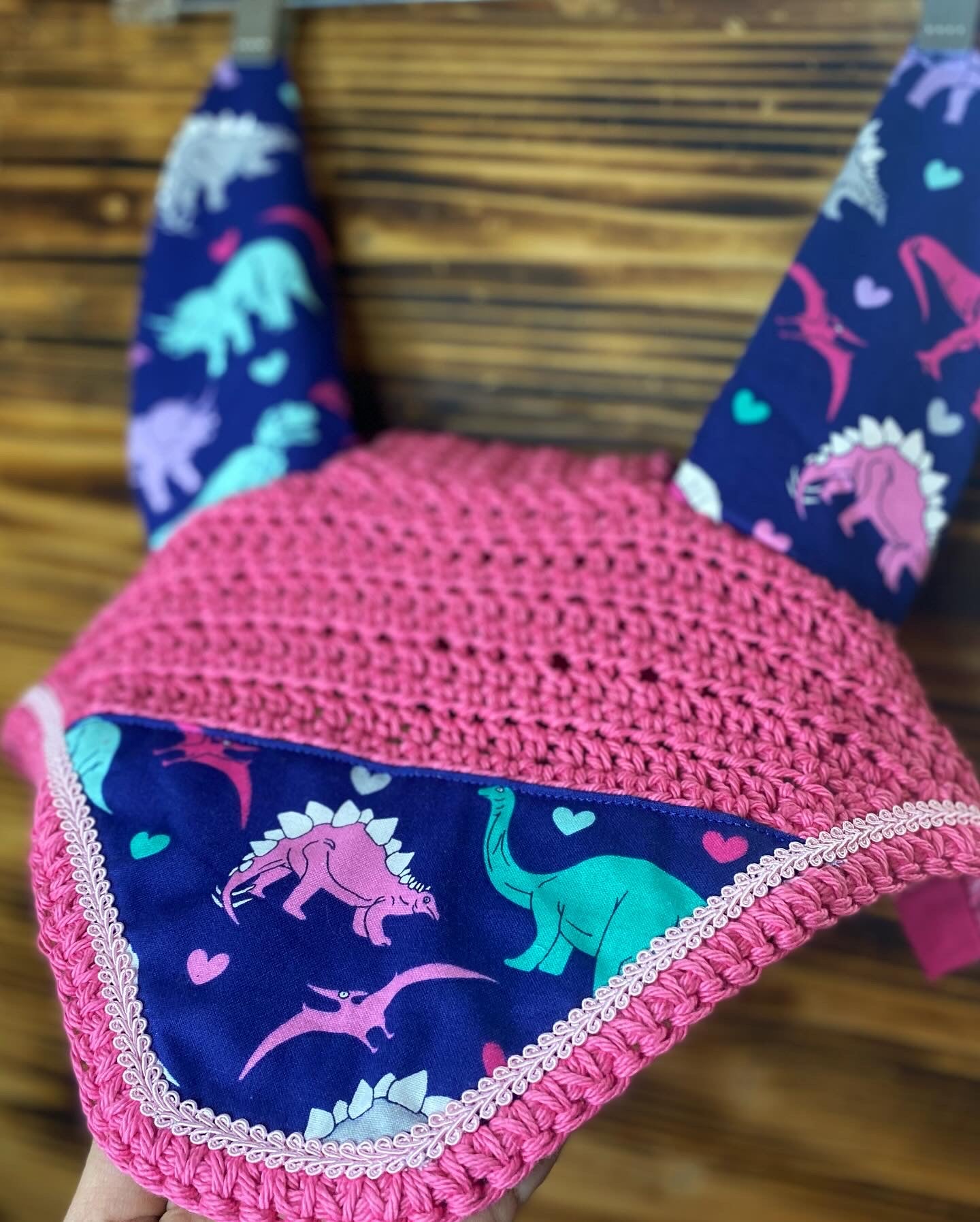 Pink Dino fly bonnet