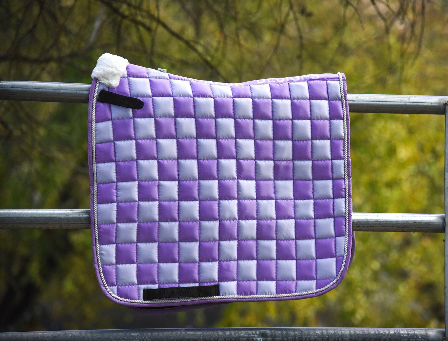 Lavender/white checker dressage pad