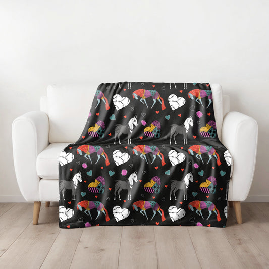 Halloween horses fleece throw blanket