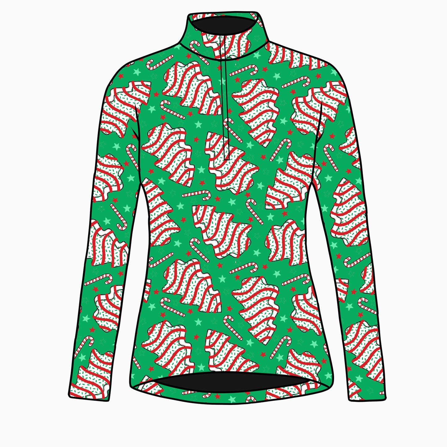 PREORDER green Christmas tree cakes long sleeve quarter zip
