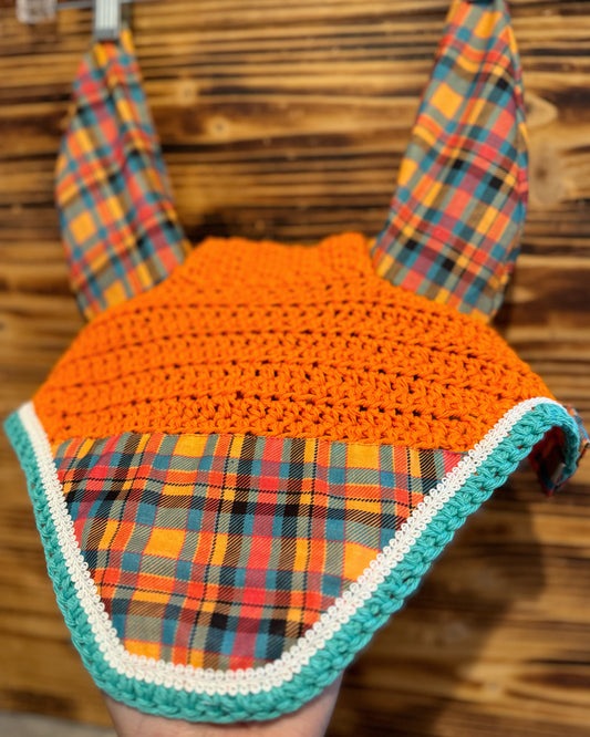 Orange Plaid fly bonnet