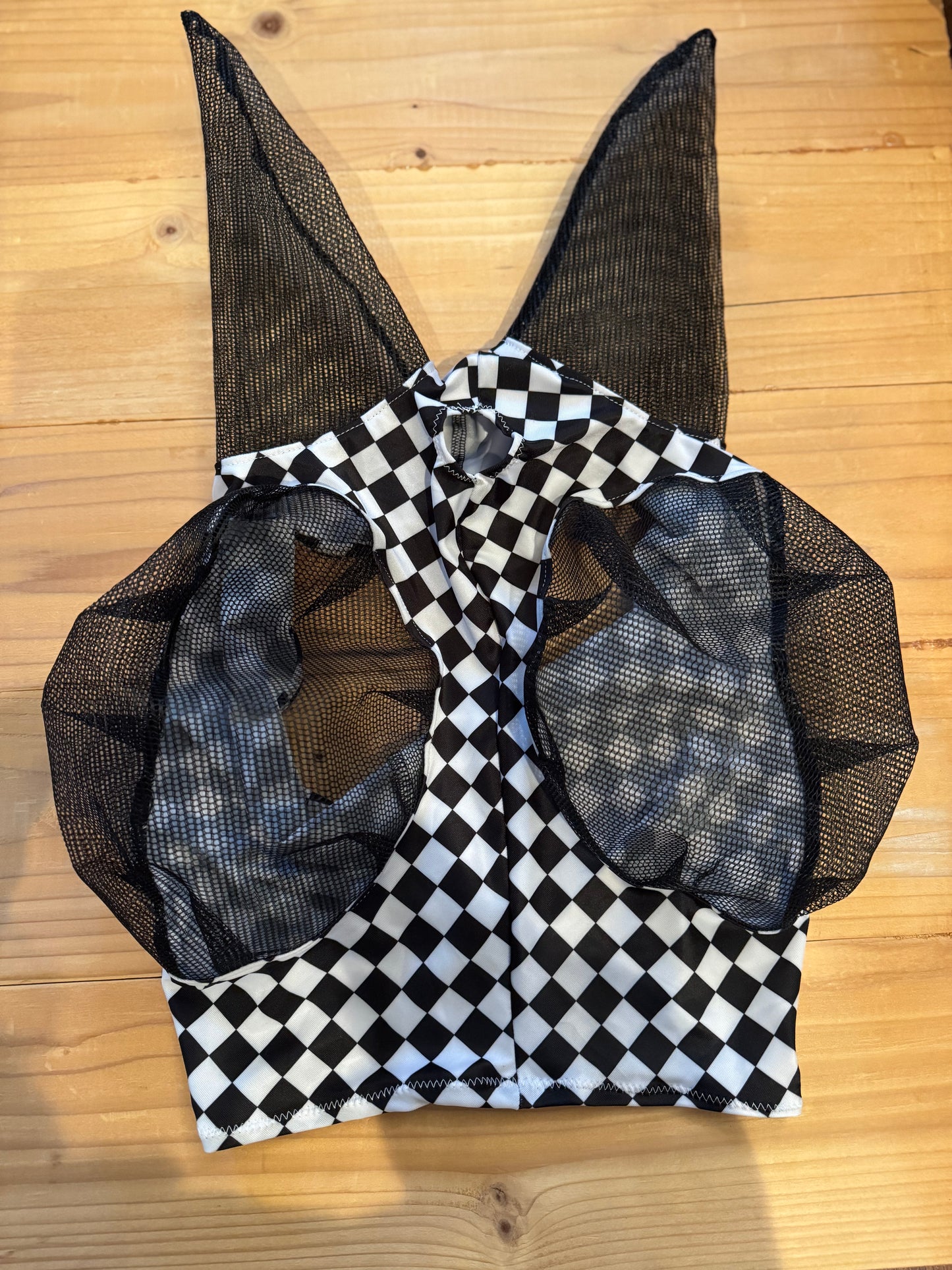 Black/white checker fly mask