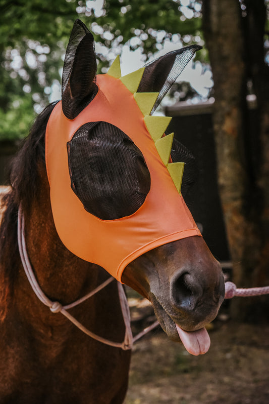 Orange Dino fly mask